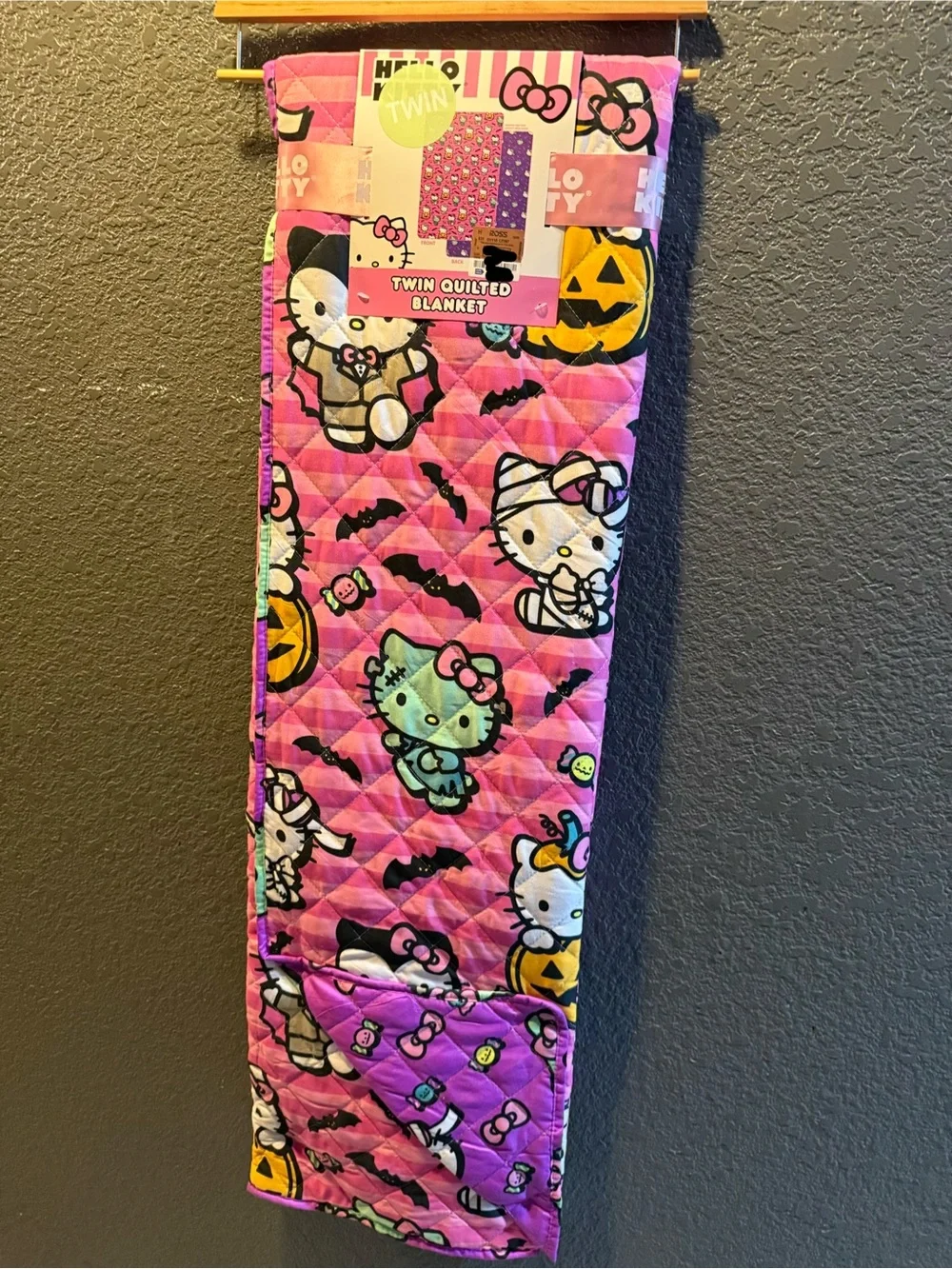 Hello Kitty Pink Halloween Quilted Twin Blanket